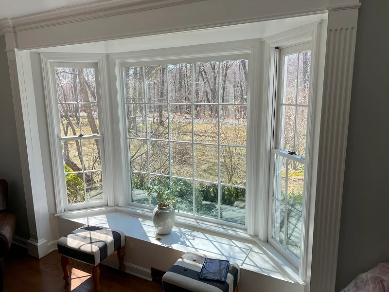 Interior of a large bay window in Ridgefield,CT